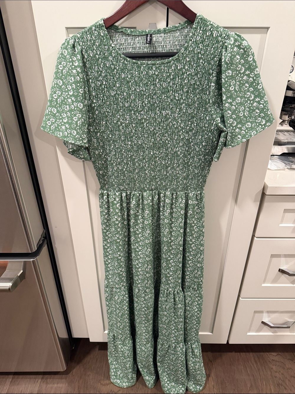 Amazon Green Floral Smocked Maxi Dress with Flutter Sleeves